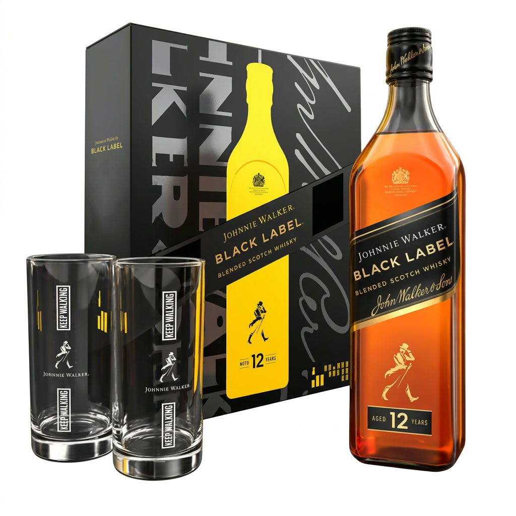 JOHNNIE WALKER BLACK LABEL 2027  GIFT SET -  700ML